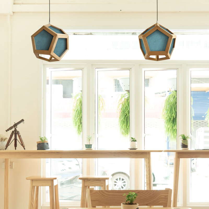 Belfiore 1 - Light Oil Geometric Pendant, Oak/Light Blue
