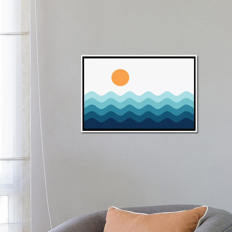 Paysage abstrait, impression d’art graphique, Toile blanche encadrée, Pas de tapis, H 18 po x l 26 po x P 1,5 po