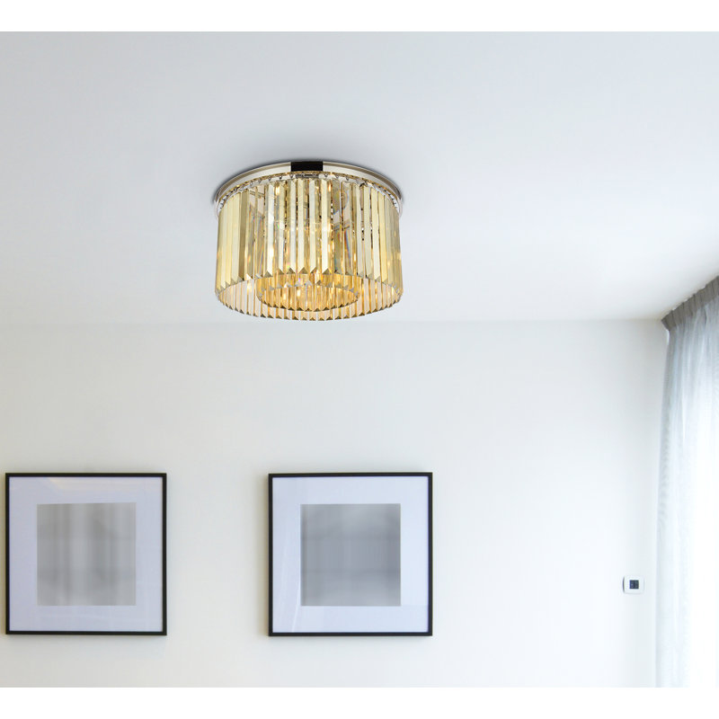 Yazmin Crystal Flush Mount, Polished Nickel, Smoky