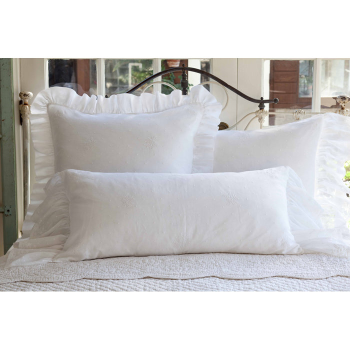 Daisy Dot Down Linen Throw Pillow, White