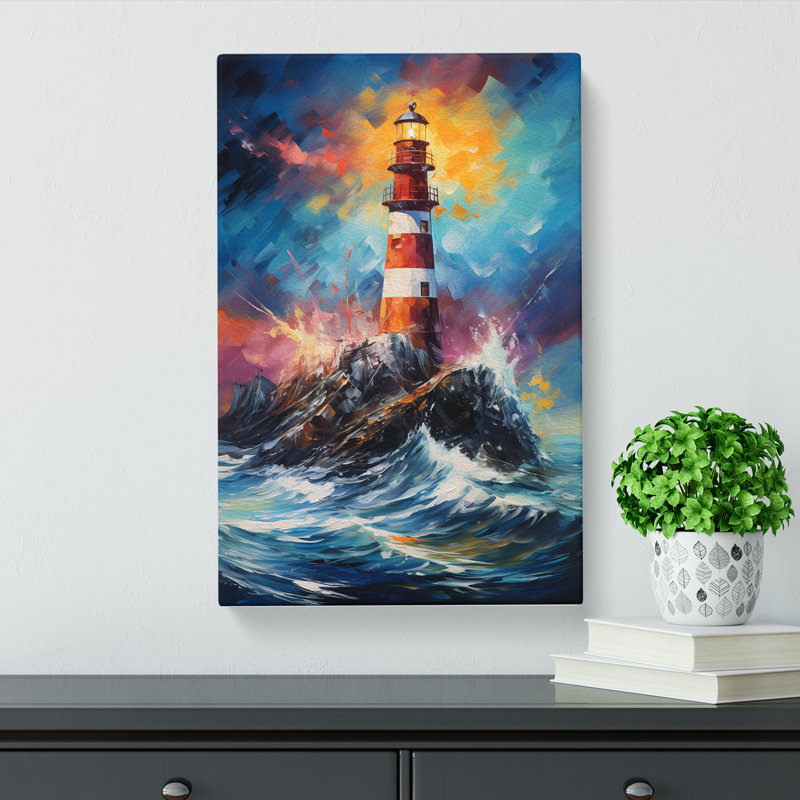 Lighthouse Action Painting - Wrapped Canvas, 76cm H x 50cm W x 3cm D