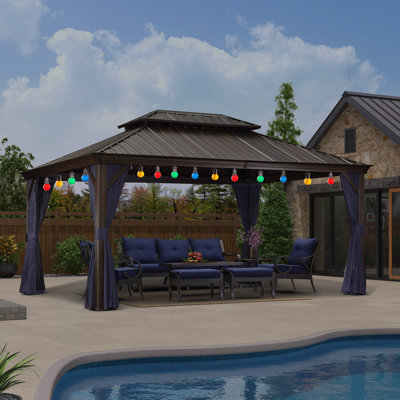 16 pi L 12 pi. D Pavillon de jardin en aluminium avec guirlande de 48 pi