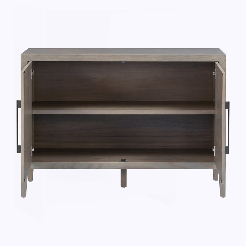 Armoire de rangement minimaliste en bois avec poignées en métal, Gris