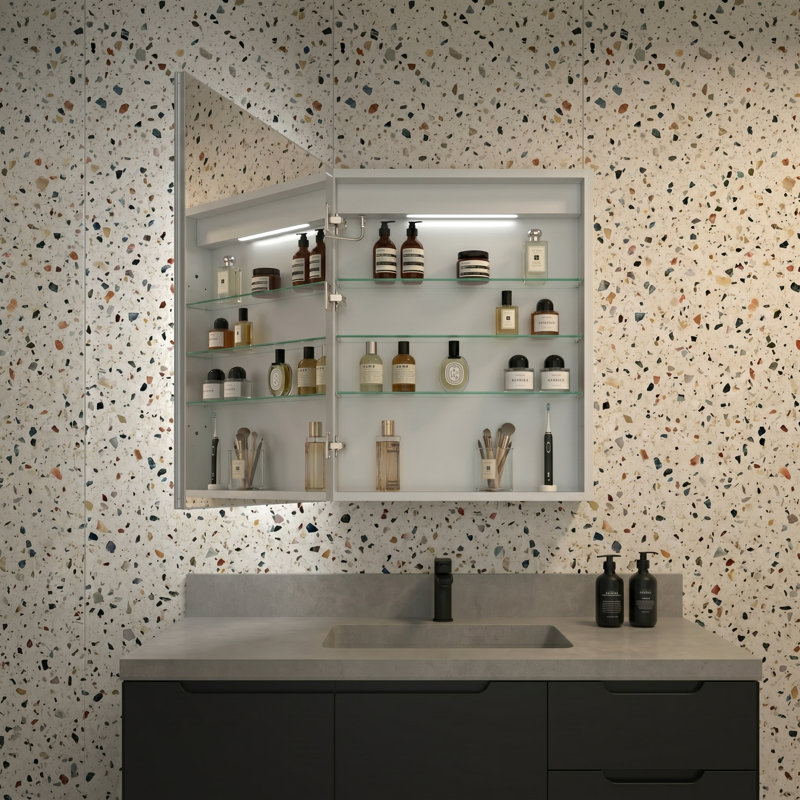 Armoire à pharmacie avec miroir DEL de 61 cm (24 po), tablettes réglables, montage encastré ou en surface, 1 porte, 24 pouces