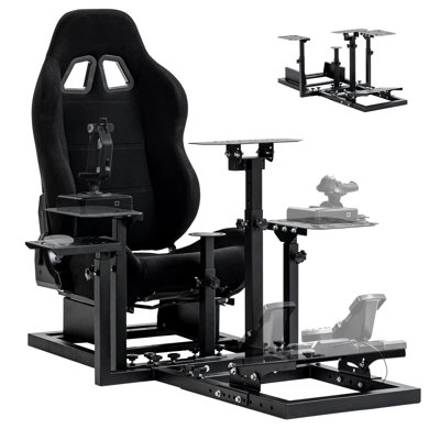 Anman Flight Simulator Bracket Racing Stand with Black Seat, NO Steering Wheel Pedal Shifter Handbrake