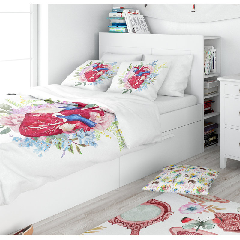 Ensemble de housse de couette designart à fleurs et fleurs, Housse de couette grand + 2 taies décoratives