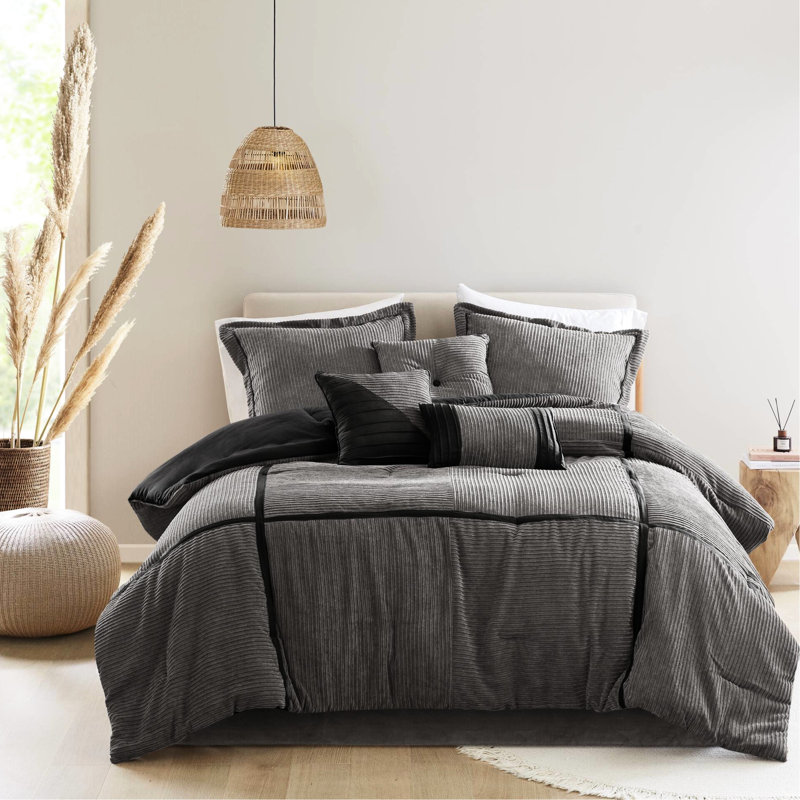 Ensemble de housse de couette en velours côtelé gris - moelleux et luxueux, Gris