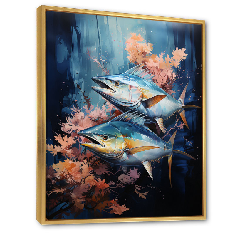 Zao " Fishing Majestic Marlins V ", 20" H x 12" W x 1" D, Gold Floater Framed