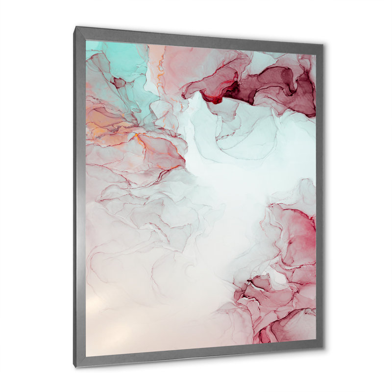 Marbre gris et rose, ondulations d'art II - reproduction d'art moderne sur toile, Toile avec cadre photo argenté