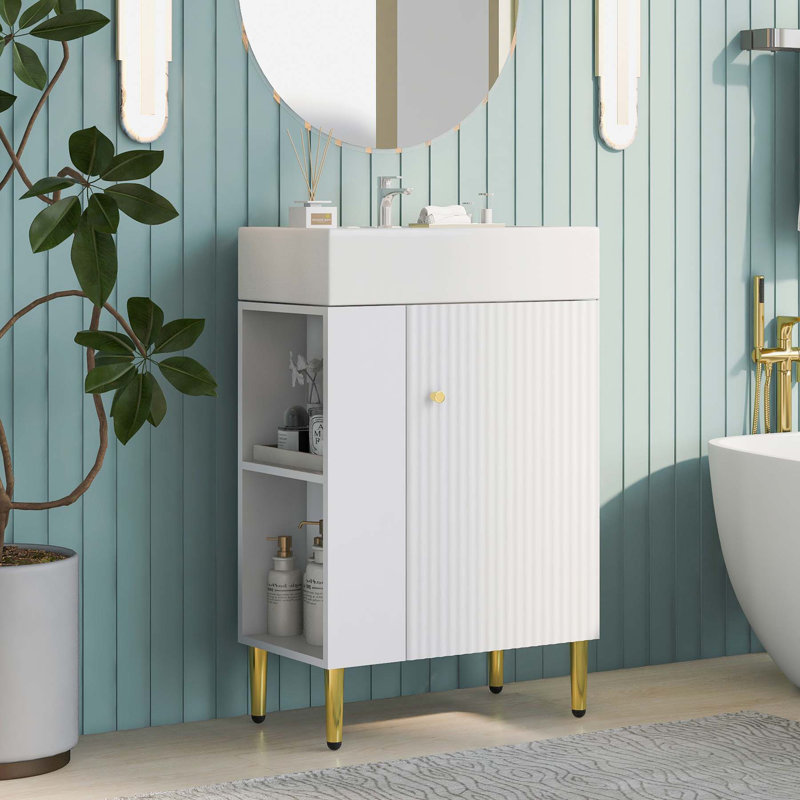 21.6'' Single Bathroom Vanity with Ceramic Top