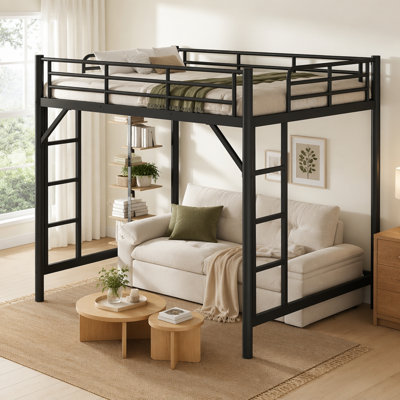 Full Size Metal Loft Bed, Loft Bed With Easy Climbing Ladder And Guardrails