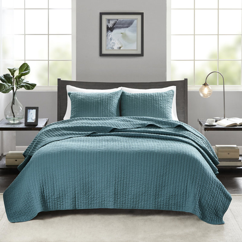 Courtepointe très grand / très grand bleu sarcelle - Literie réversible en microfibre et coton, Sarcelle