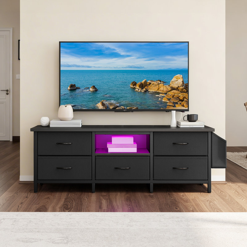 TV Stand For Tvs Up To With 5-Drawer, 65cm H x 145cm W x 35cm D, Black