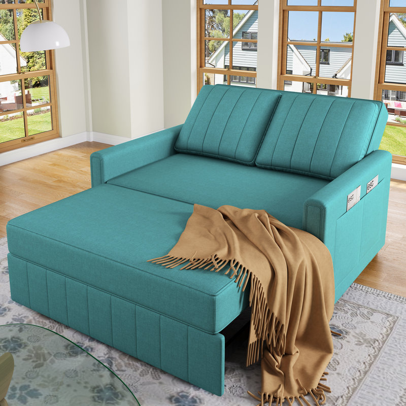 2 Seater Linen Sofa Bed, Green
