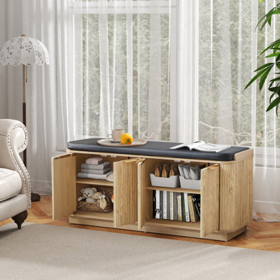 Banc de rangement pour 8 paires de chaussures rembourrées avec 2 armoires