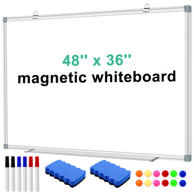Large Dry Erase White 48"x36" Aluminum Presentation Whiteboard with Long Pen Tray, 6 Markers, 2 Erasers &12 Magnets