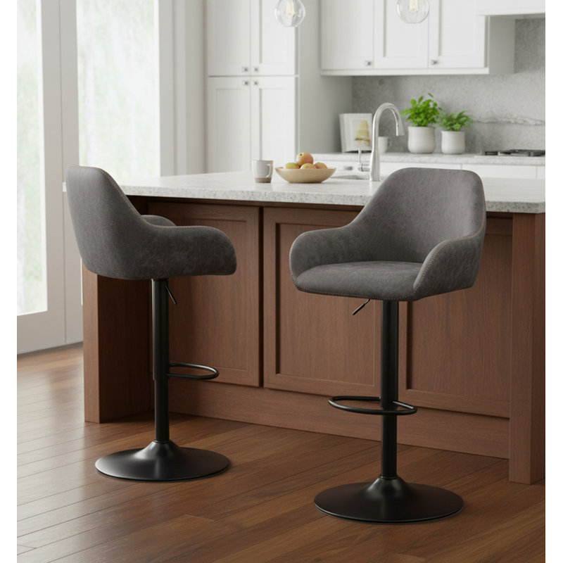Adjustable Height Counter Stool with Metal Frame, Grey