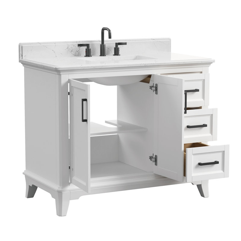 Meuble-lavabo sur pied simple 42 po avec comptoir en quartz Rawsonville, Blanc, 42"