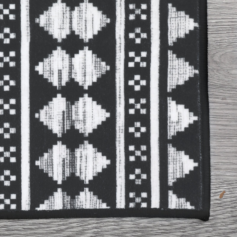 Tapis antidérapant et lavable Boho, Noir, Tapis de couloir 2 pi x 6 pi