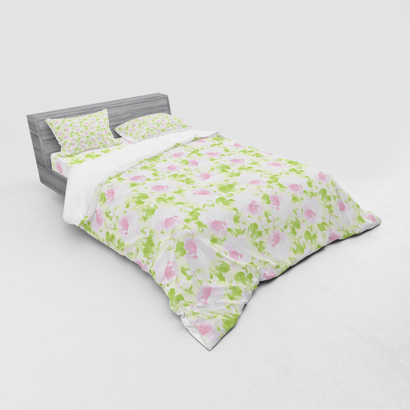 Ensemble de housse de couette en microfibre Shabby pâle / rose / vert, Housse de couette grand + 3 pièces supplémentair