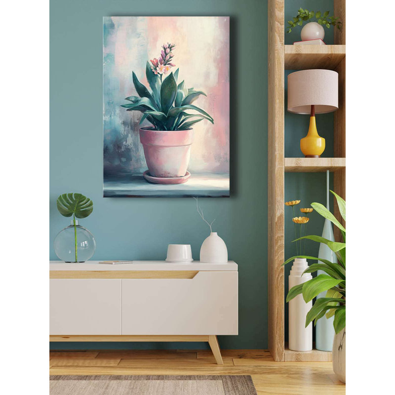 Pink Flower Pot Botanical Wall Art, 39.4" H x 27.6" W