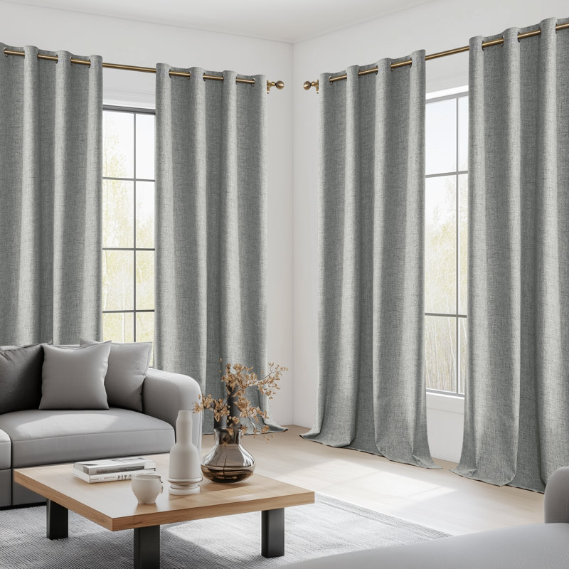 （4pcs）100% Polyester Burlap Blackout Curtains For Bedroom Metal Grommets Curtains 4 Panels Set, Dark Gray, 52" W x 90" L