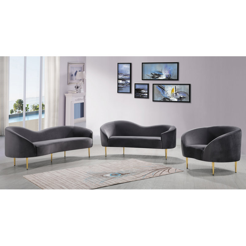 Canapé courbé en velours 85,5 po Ritz, Velours gris