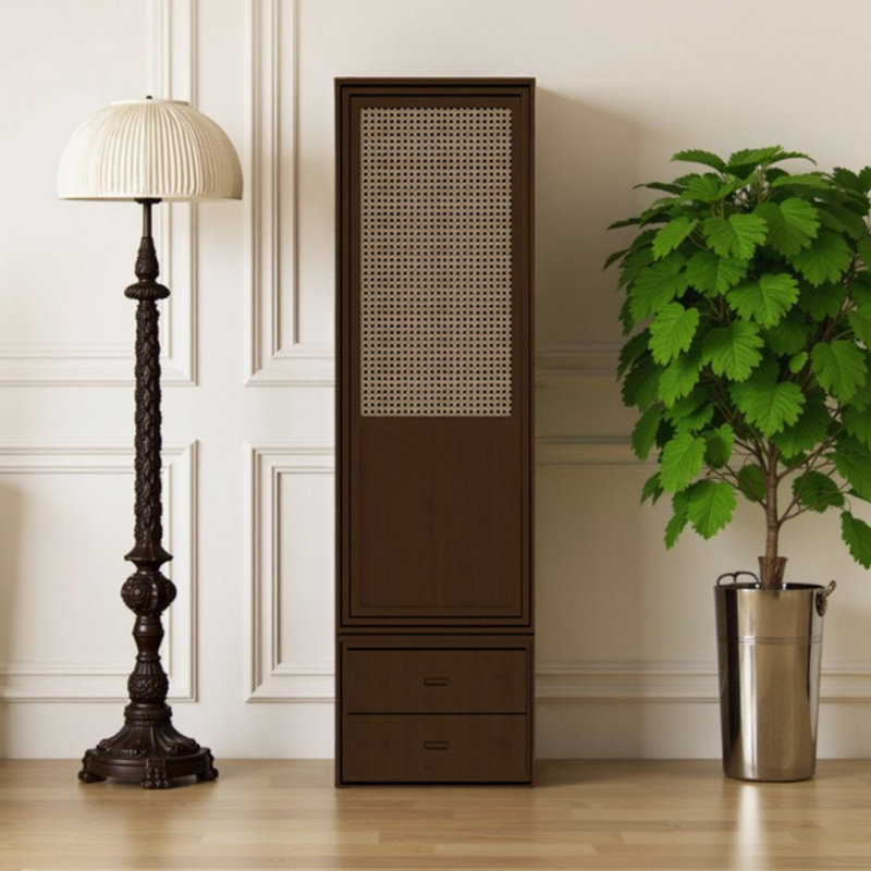 Armoire chic en rotin à deux tiroirs, Brun