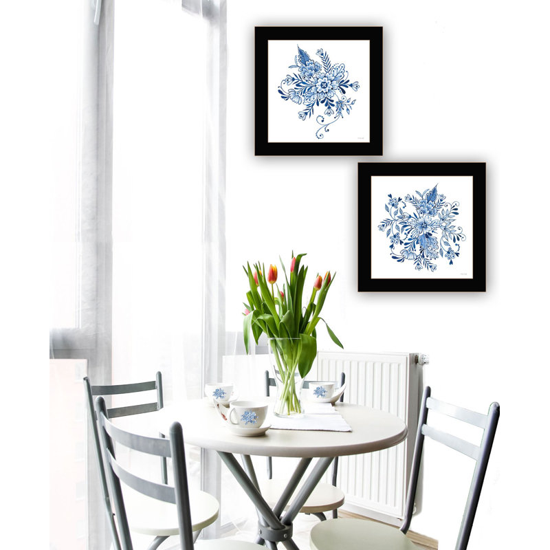 Lark Manor™ "Delph Designs Of Blue And White Florals" Framed Wall Art For Living Room, Wall Art Print For Home Decor, Bedroom Wall Art By Cindy Jacobs