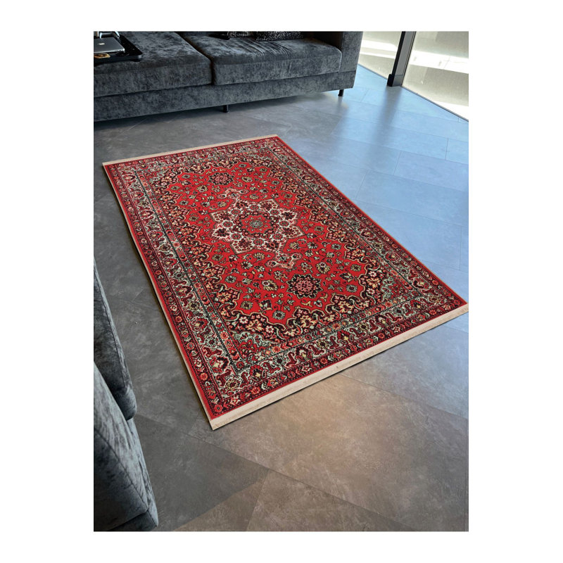 Tapis décoratif rétro bourgogne traditionnel lavable à la machine, Rectangle 3 pi 3 po x 4 pi 11 po