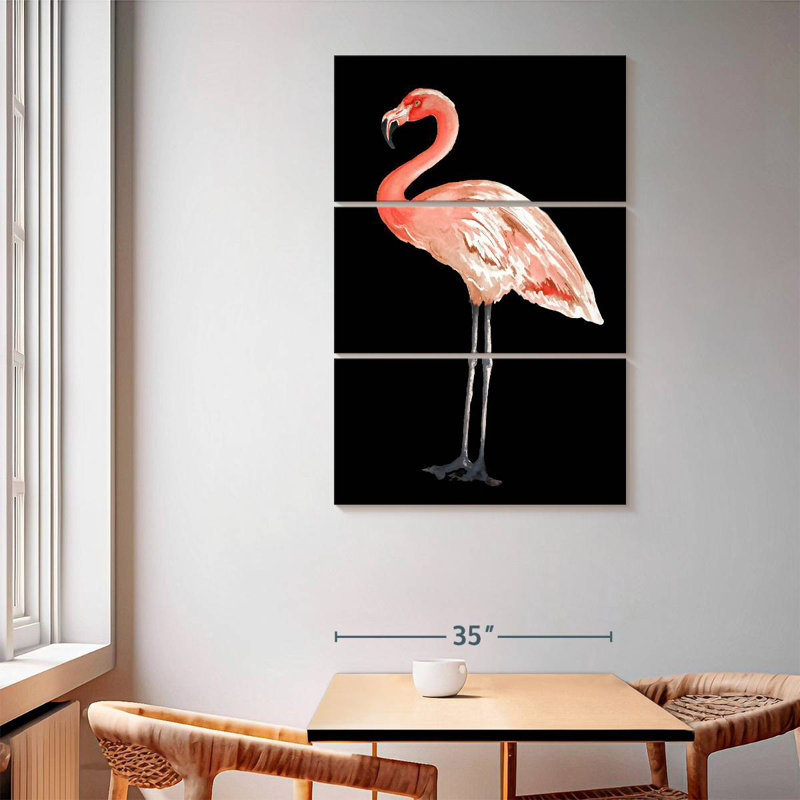 Flamant rose sur fond noir, H 65 po x l 42 po