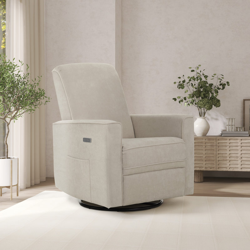Greenguard Gold Certified Upholstered Swivel Reclining Glider, Tan