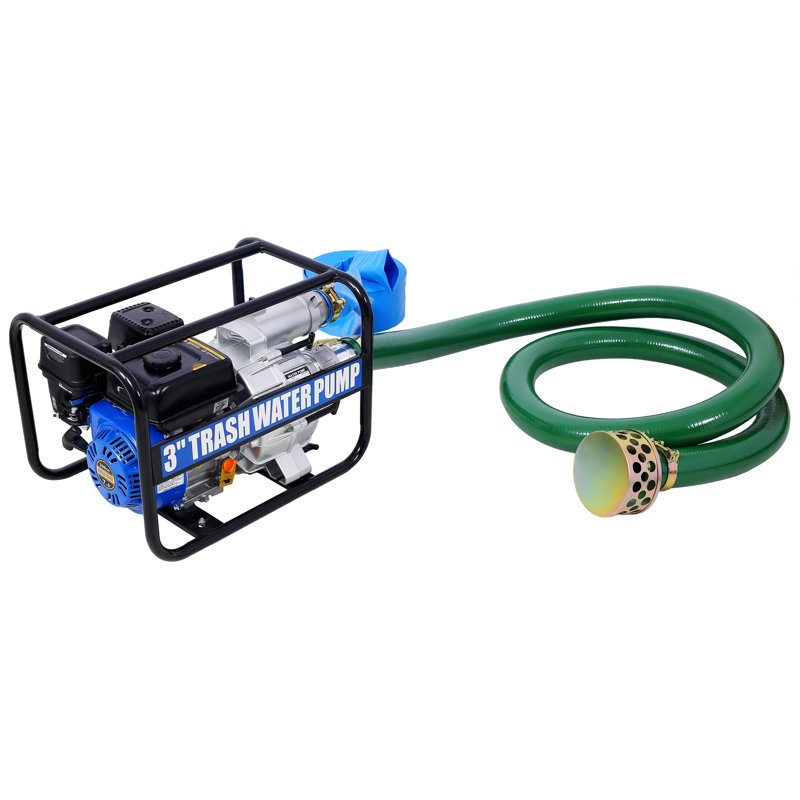Pompe à ordures 3 pouces, moteur à soupapes en tête, 4 temps, 4 cylindres en ligne, 4 cylindres, pompe à eau à gaz, tuyau de refoulement de 50 pieds, tuyau d'aspiration de 12 pieds avec raccords complets, conforme EPA