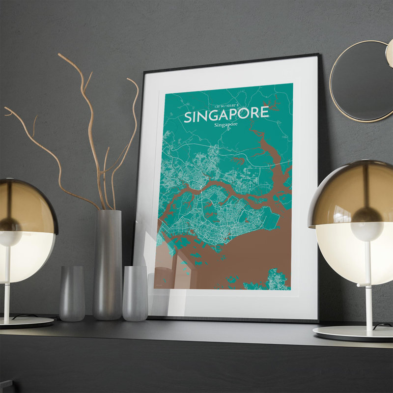 Singapore City Map In Nature - No Frame Print, 17cm H x 11cm W x 0.05cm D