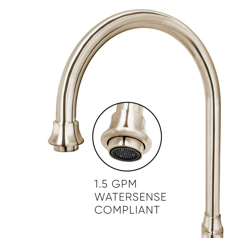Whitehaus Collection Wall Mount Faucet with Gooseneck Swivel Spout and Solid Brass Side Spray, Polished Nickel, Cross Handles