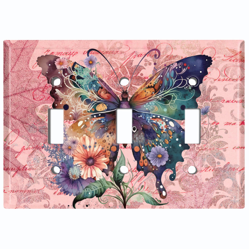 Plaque murale 3 interrupteurs à bascule Butterfly Flowers