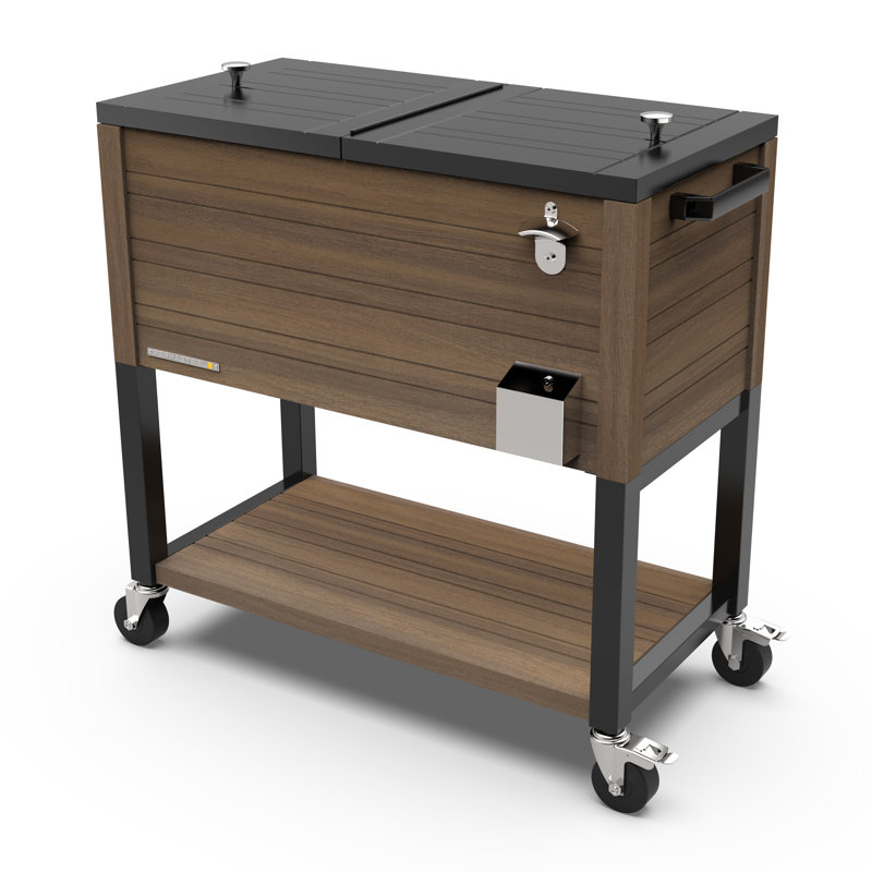 Permasteel - Glacière à roulettes 80QT à grain de bois avec cloison - Brun, Brun, Avec cloison