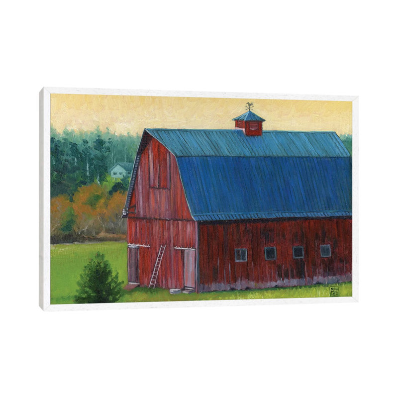 Henry Strong Barn by Stacey Neumiller - Painting on Canvas, 66.04cm H x 101.6cm W x 3.81cm D, White Floater Framed