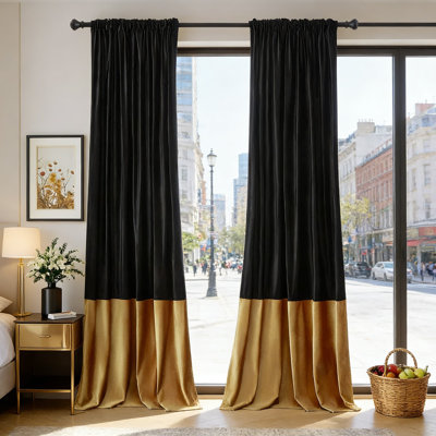Blackout Velvet Curtains With Modern Color Block Design - 2 Panels Set For Living Room And Bedroom, Soundproof Thermal Insulated Drapes With Back Tab And Rod Pocket For Easy Hanging