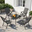 Foldable Outdoor Garden Dining Chairs, 7-Level Adjustable Reclining Backrest with Armrests-124811085