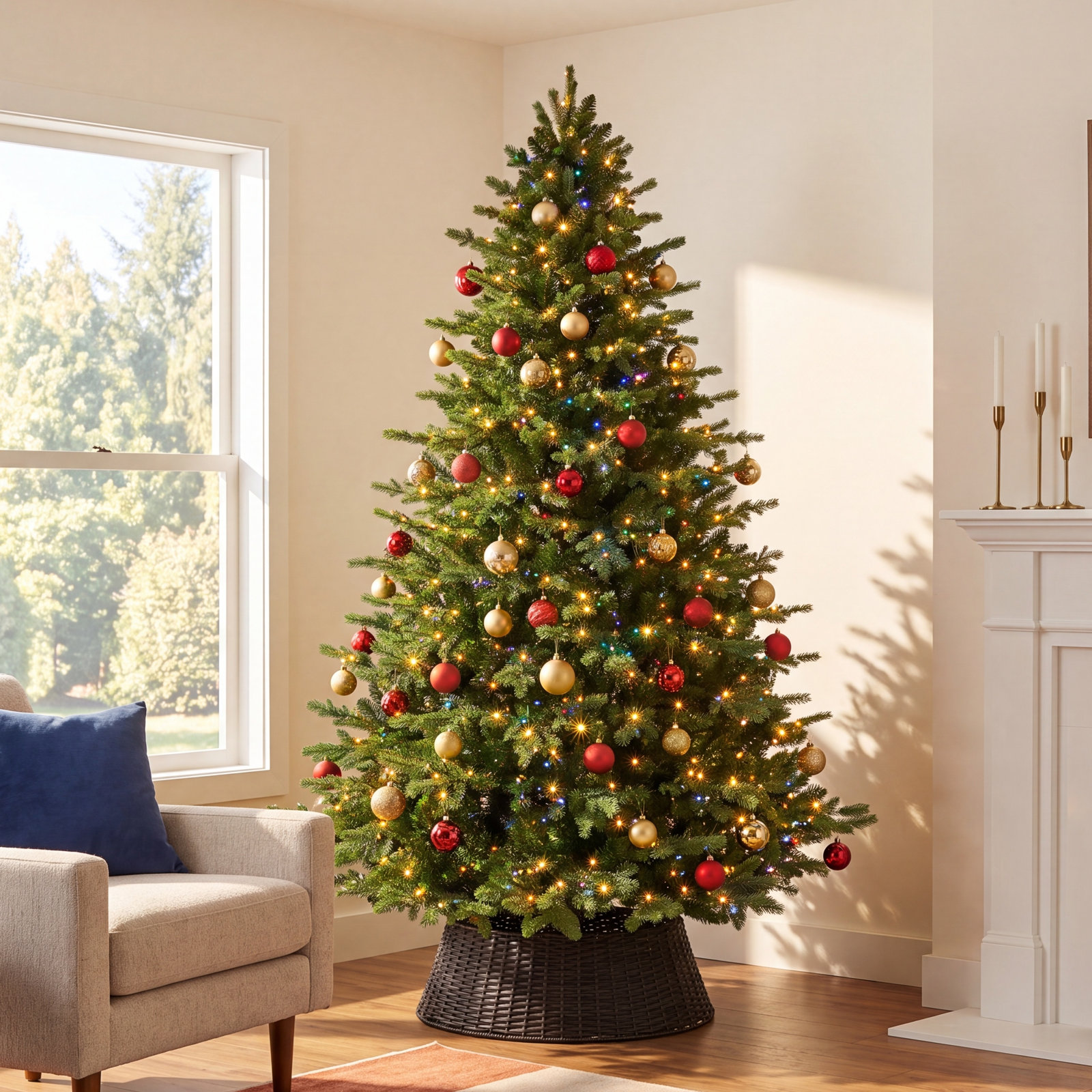 7.5' Artificial Fir Christmas Tree with Color & Clear Lights