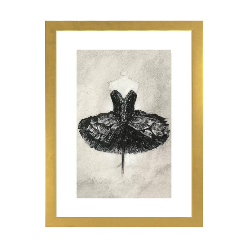 « Black ballet dress I » par Ethan Harper, reproduction d’art, Papier encadré doré, H 24 po x l 16 po x P 1 po, Blanc