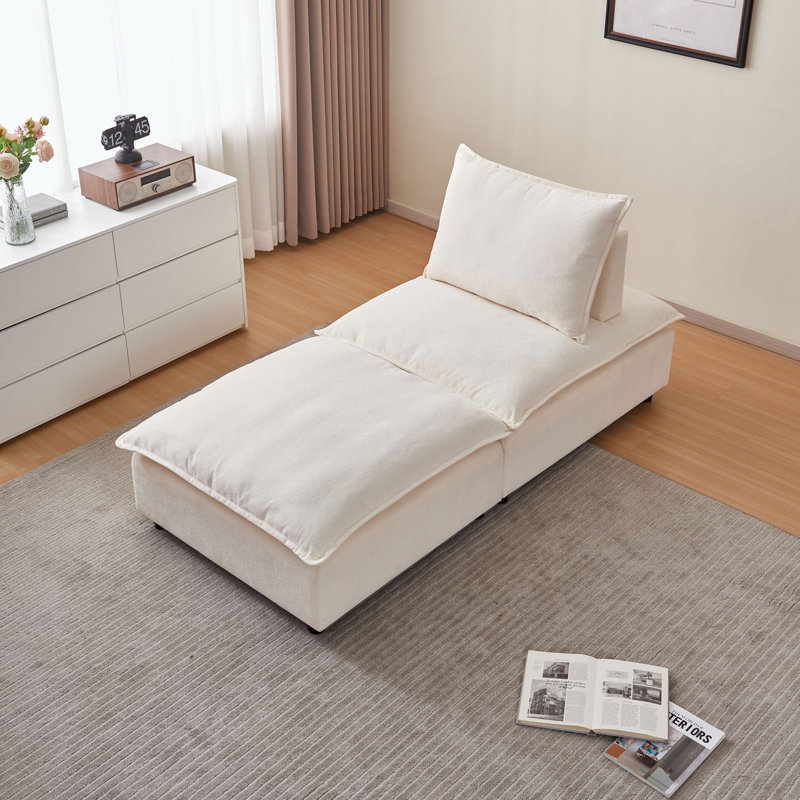 Fauteuil d'appoint sans accoudoirs avec repose-pieds, Chenille beige