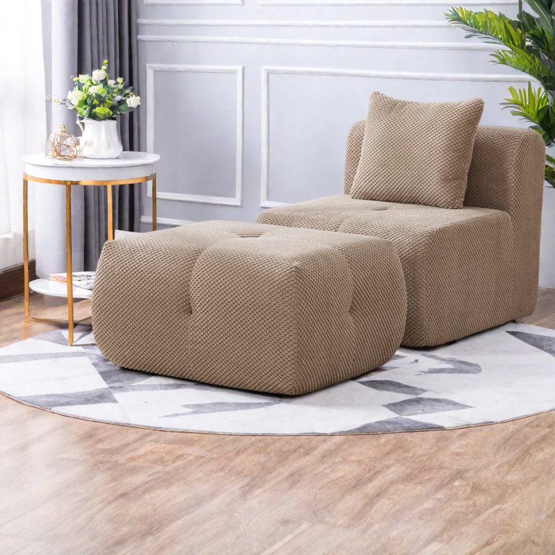 Fauteuils d'appoint modulaires modernes avec repose-pieds, méridienne de 77,5 cm en polyester taupe