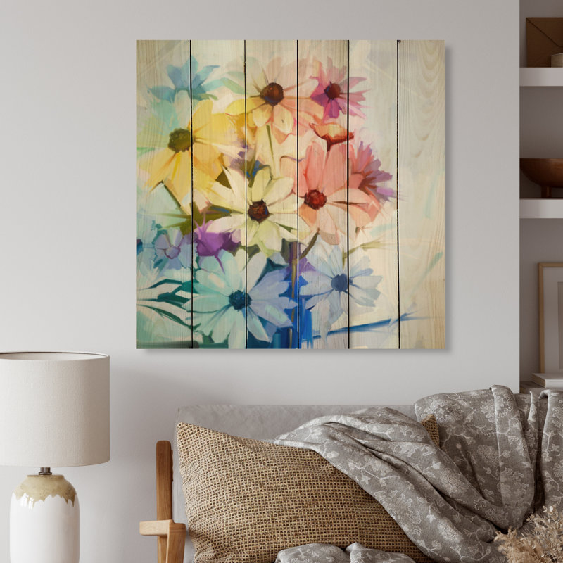 Paintbrush Daisy Spring Element - Peinture sur bois sans cadre, H 36 po x l 36 po x P 1 po