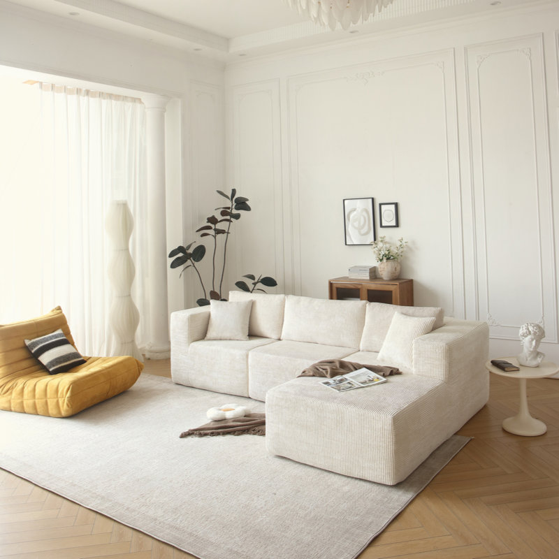 Canapé modulaire Boneless, canapé modulaire en L de style Mid-Century à 3 places pour le salon, Beige