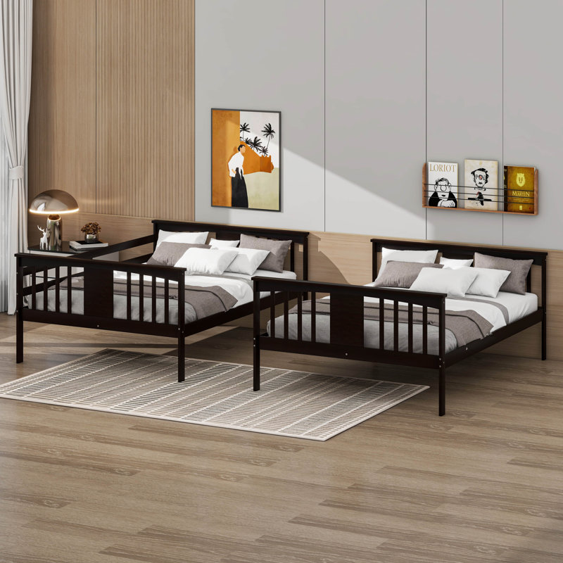 Lit superposé double au dessus d'un lit double avec échelle, lits superposés en bois, Espresso