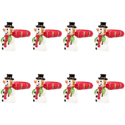 Anneaux de bougie de Noël bonhomme de neige avec chapeau haut de forme Smiley - 1,5 po - ensemble de 8