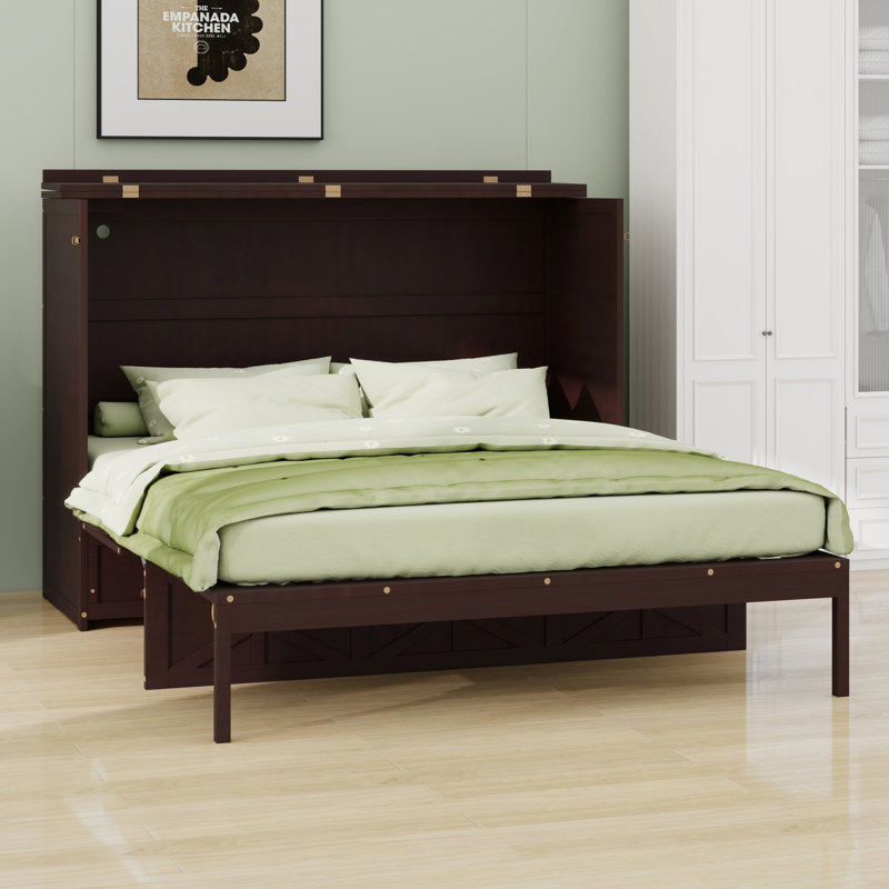 Lit escamotable polyvalent avec grands tiroirs avec rangement dissimulé, Espresso brossé