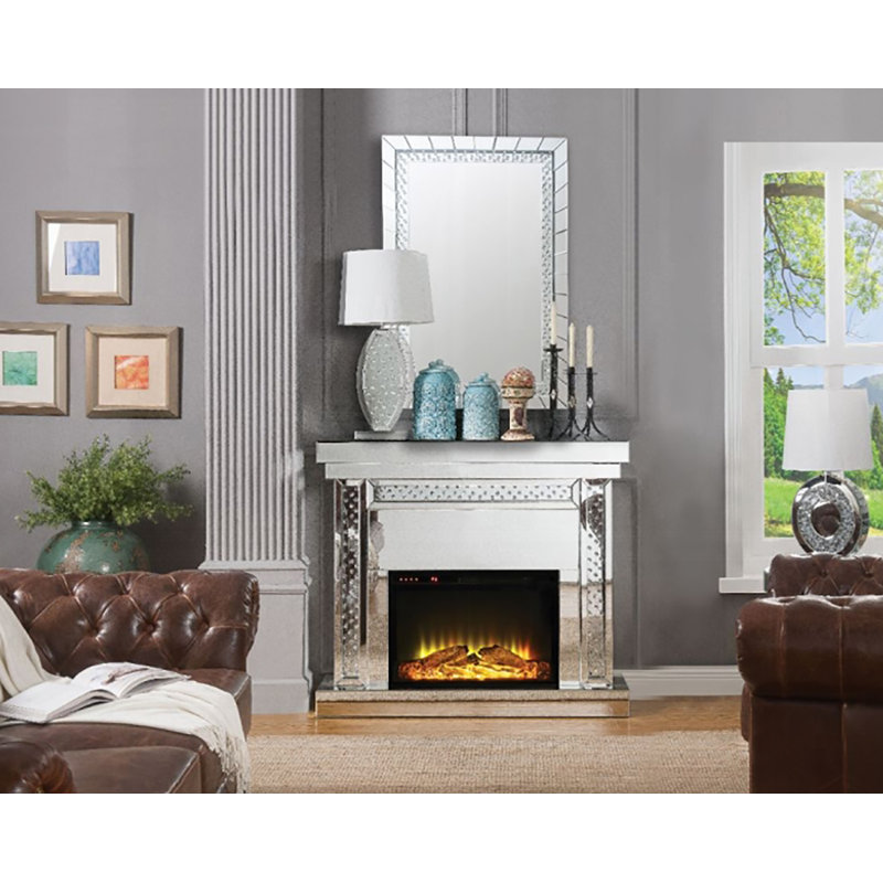 Foyer 47,40 ", miroir et faux cristaux, H 42,5 po x l 47,4 po x P 13,4 po